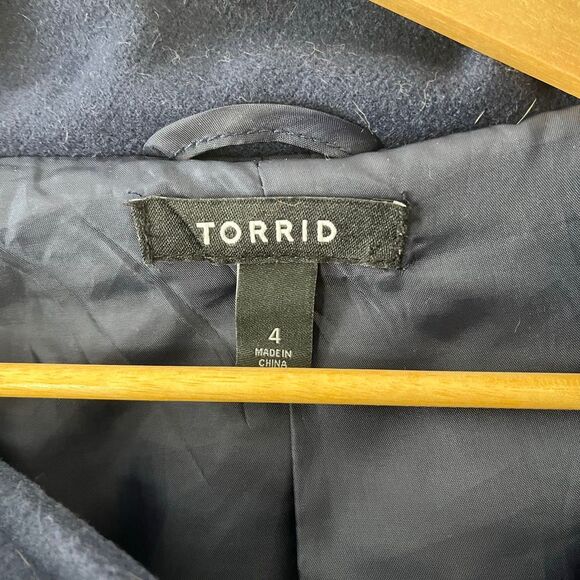 Torrid 4X Navy Blue Peacoat Double Breasted Funnel Neck Winter Jacket Plus Size - Picture 10 of 11
